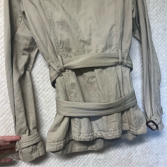 Abercrombie & Fitch Tan Trench Coat Adjustable Button Closure 100% Cotton Large - Picture 7 of 8